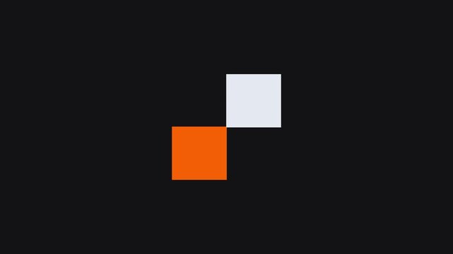 Pixel loading animation with orange and white alternating squares on dark gray background. Modern minimalist preloader motion graphic element for UI.