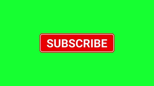 Animated 3D red subscribe button click on green screen background. Classic call to action UI overlay for YouTube videos and content creators.