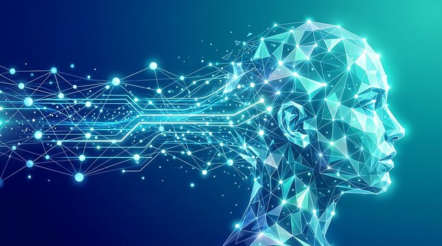 Digital brain connected with futuristic network lines