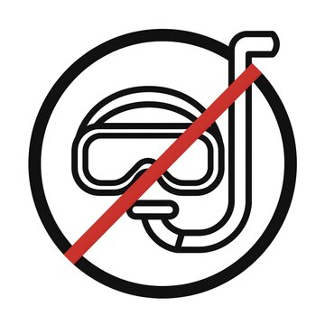 No Snorkeling Sign With Mask And Snorkel Prohibited Symbol Safety Warning Icon