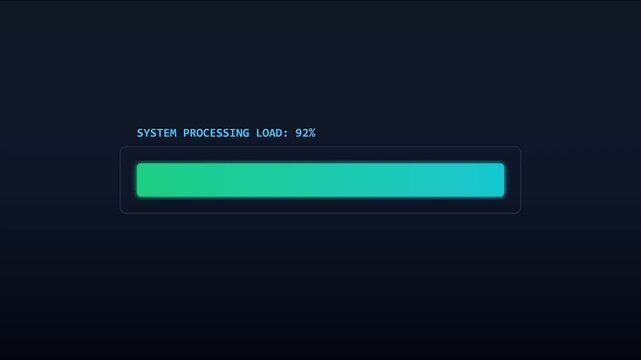 Digital system processing load progress bar animation with 92 percent completion for technology interface and software ui 4k