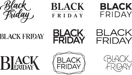 Fototapeta premium Chic Black Friday Typography Lettering Sales Text Vector Set