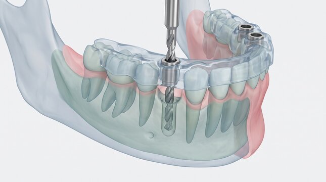 Dental implant surgical guide drilling bone for tooth replacement procedure