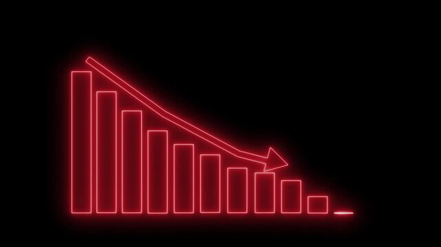 Neon-style bar chart showing descending bars with downward arrow animation
