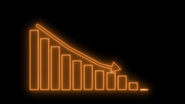 Neon-style bar chart showing descending bars with downward arrow animation