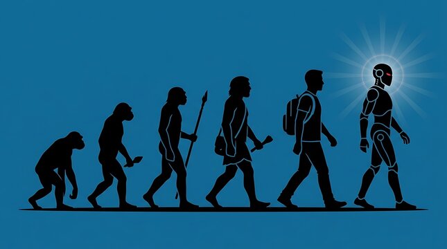 Evolution of man from ape to robot walking
