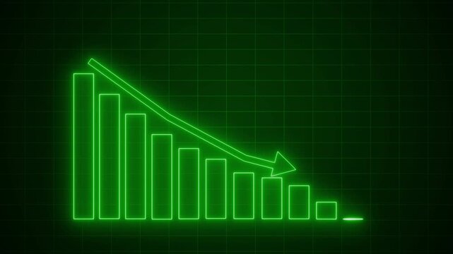 Neon-style bar chart showing descending bars with downward arrow animation