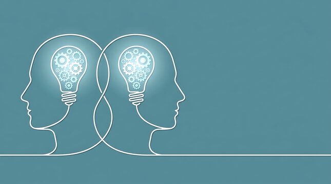 Two thinking heads with lightbulb ideas