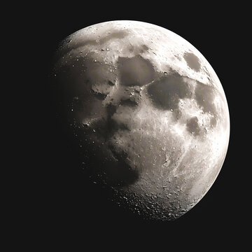 Detailed moon surface isolated on black. Lunar sphere with craters and texture.