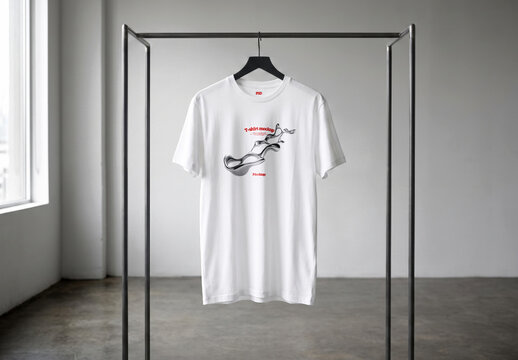 Hanging T Shirt On Rack Mockup