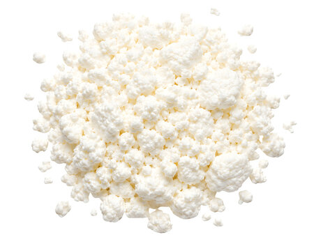 Fresh cottage cheese pile, crumbly white curd, organic dairy product for healthy diet isolated on Transparent Background