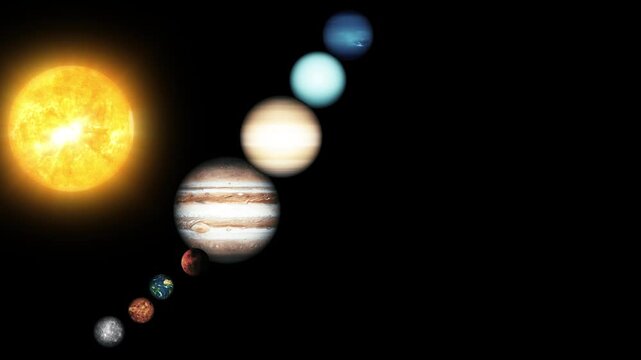 Solar system planets lined up in space animation