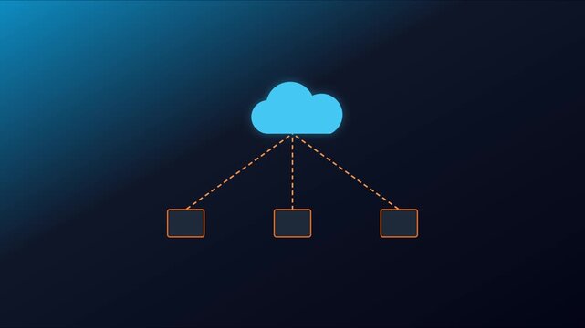 Cloud computing network architecture diagram with data syncing animation 4k data synchronization server connection