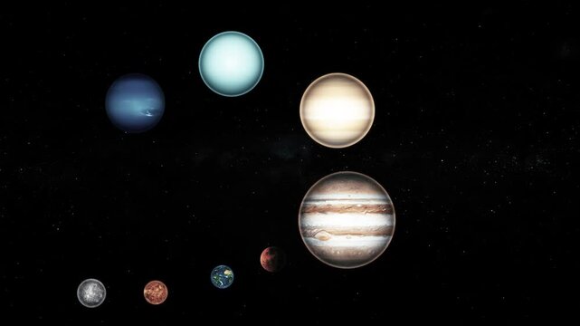 Solar system planets on black space background animation