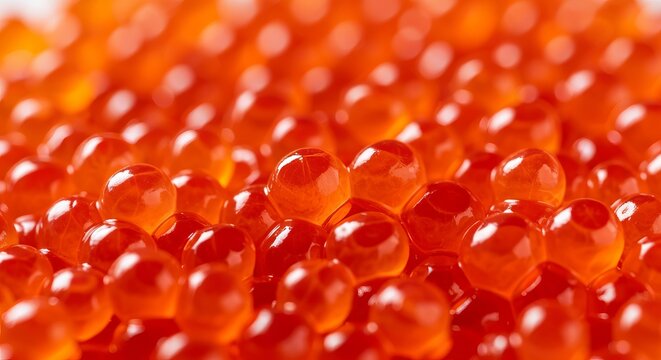 Close Up View of Fresh Delicious Red Salmon Roe Caviar Pile Texture for Gourmet Luxury Food Design