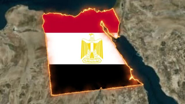 Egypt Map Highlighted with Egyptian Flag Texture and Glowing Outline Animation