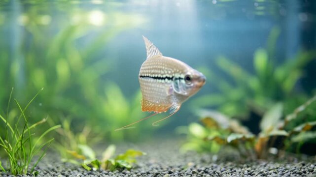 gourami fish underwater close up in mekong river southeast asia morning light video