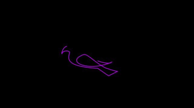 A neon purple line bird animation