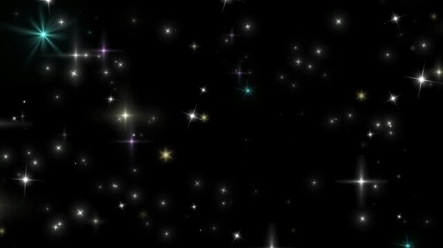 Twinkling starlight background featuring glowing white and purple sparkles scattered across deep infinite cosmic void with shimmering stars twinkling twinkling light particles