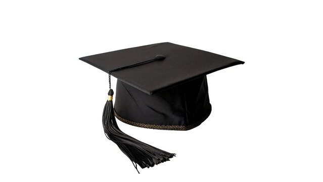 Black graduation hat mortarboard with tassel academic success element isolated on transparent background cut out