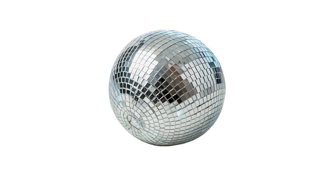 Shiny silver mirror disco ball party decoration night club entertainment isolated on transparent background cut out