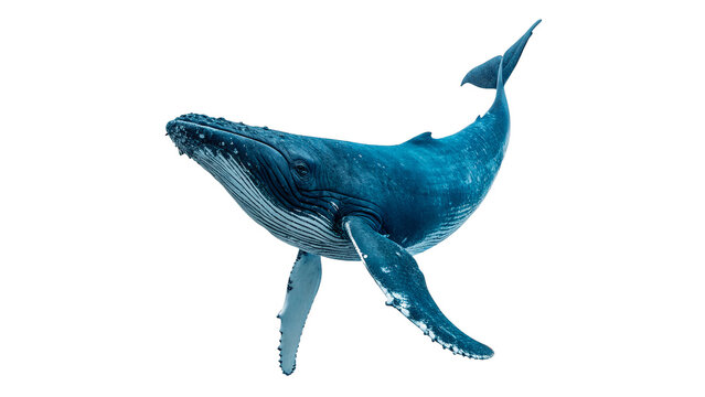 Majestic blue whale swimming marine wildlife giant ocean water animal isolated on transparent background cut out