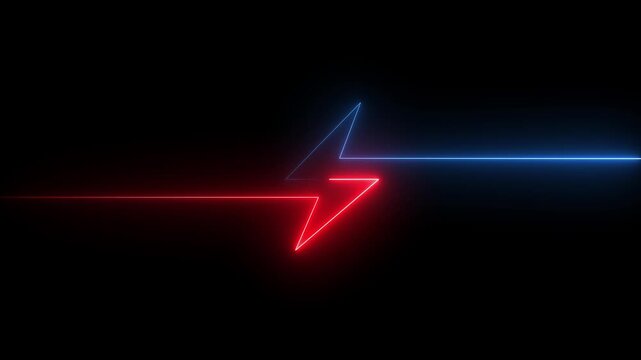 Red and Blue Neon Lightning Bolt Arrows Facing Each Other abstract background