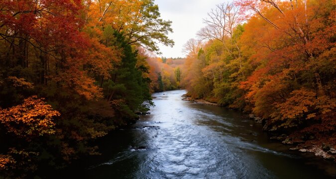 Scenic view of river flowing through forest in autumn
