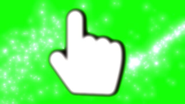 Three white hand cursor icons pointing upward against a bright neon green screen background motion with background subtle particle displays three identical set with connectivity