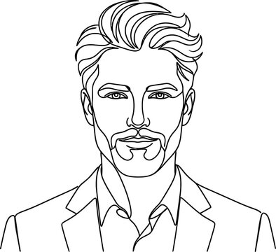 Professional man with goatee and slicked-back hair in a stylish suit isolated on transparent background, isolated on white background, Vector Avatar one line art vector editable design