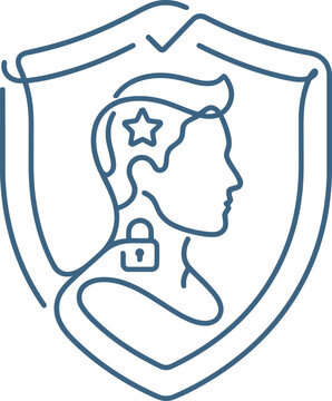 Shield emblem with female profile and lock symbol illustration isolated on transparent background, isolated on white background, Vector Avatar one line art vector editable design
