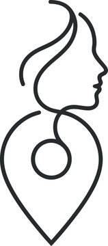 Minimalist silhouette icon of a person with long hair and spiral heart design isolated on transparent background, isolated on white background, Vector Avatar one line art vector editable design