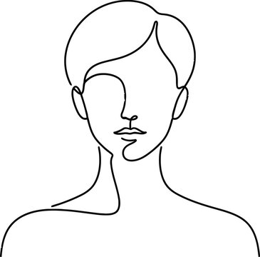 Simple line drawing of a neutral human face profile view isolated on transparent background, isolated on white background, Vector Avatar one line art vector editable design
