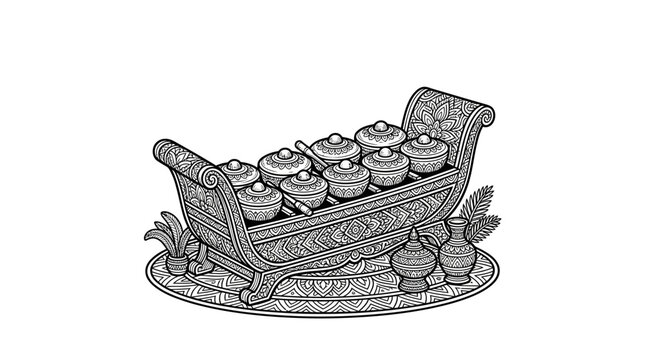 Detailed Bonang Gamelan instrument line art.