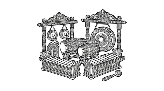 Indonesian gamelan musical ensemble illustration