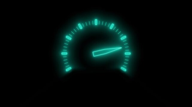 Glowing speedometer dial on a black background, showing a simple dashboard display with space for transport animation