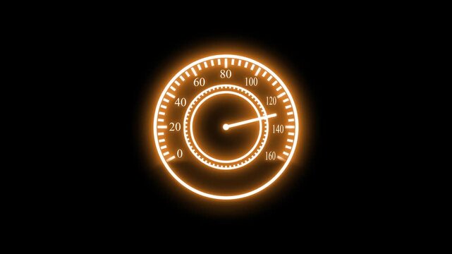 Glowing speedometer or gauge icon on a black background animation