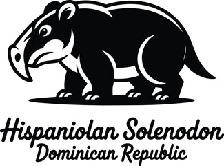Fototapeta premium Hispaniolan solenodon logo, black and white icon of the endangered Caribbean mammal native to the Dominican Republic with elegant cursive typography display