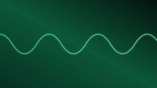 Green neon sine wave animation: abstract audio frequency and digital signal 4k background