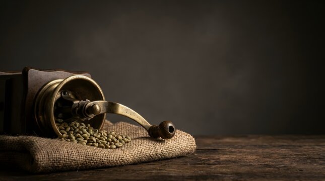 Vintage film camera resting on a rustic wooden table with dark moody background lighting