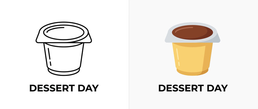 Set of line and flat pudding dessert cup icons