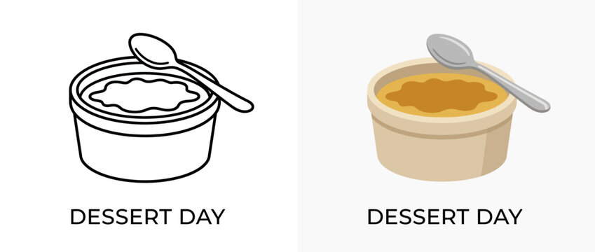 Dessert Day Icon Set with Spoon in Bowl Vector Illustration
