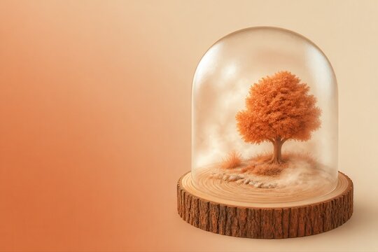 Autumn terrarium tree under glass cloche display