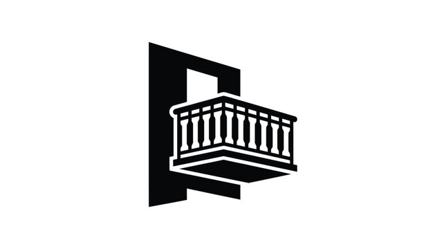 Balcony Silhouette Against White Background Architectural Graphic Design