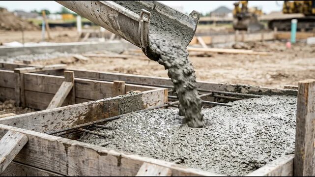 Conceptual Construction Concept of Concrete Pouring into Rebar Base for Building Foundation Representing New Development and Growth