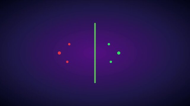 Minimalist abstract motion with pulsing red and green dots and vertical line divider animation 4k motion minimalist