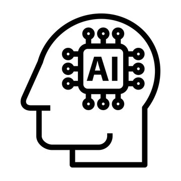 AI symbol. Human head with artificial intelligence brain symbol. Artificial intelligence concept sign.