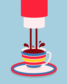 Morning Coffee Filling a Colorful Striped Cup