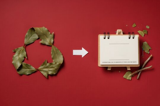 Creative recycling concept showing leaves transformed into a paper notebook, highlighting environmental sustainability