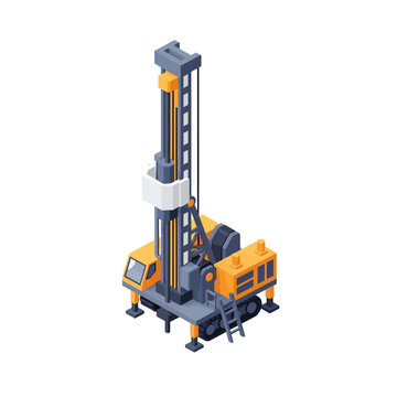 Orange and gray industrial drilling rig illustration.